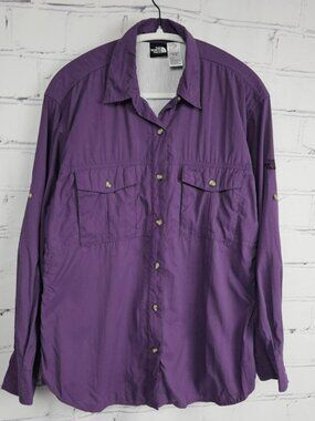 The North Face Womens M Purple Long Sleeve Outdoor Shirt Vented Button Up Pocket